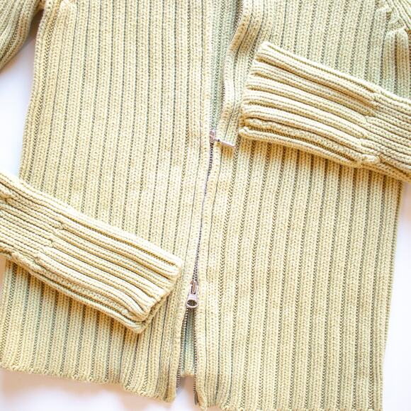 Chartreuse Ribbed Cable-knit Full Zip Hoodie Size Medium - Picture 3 of 5